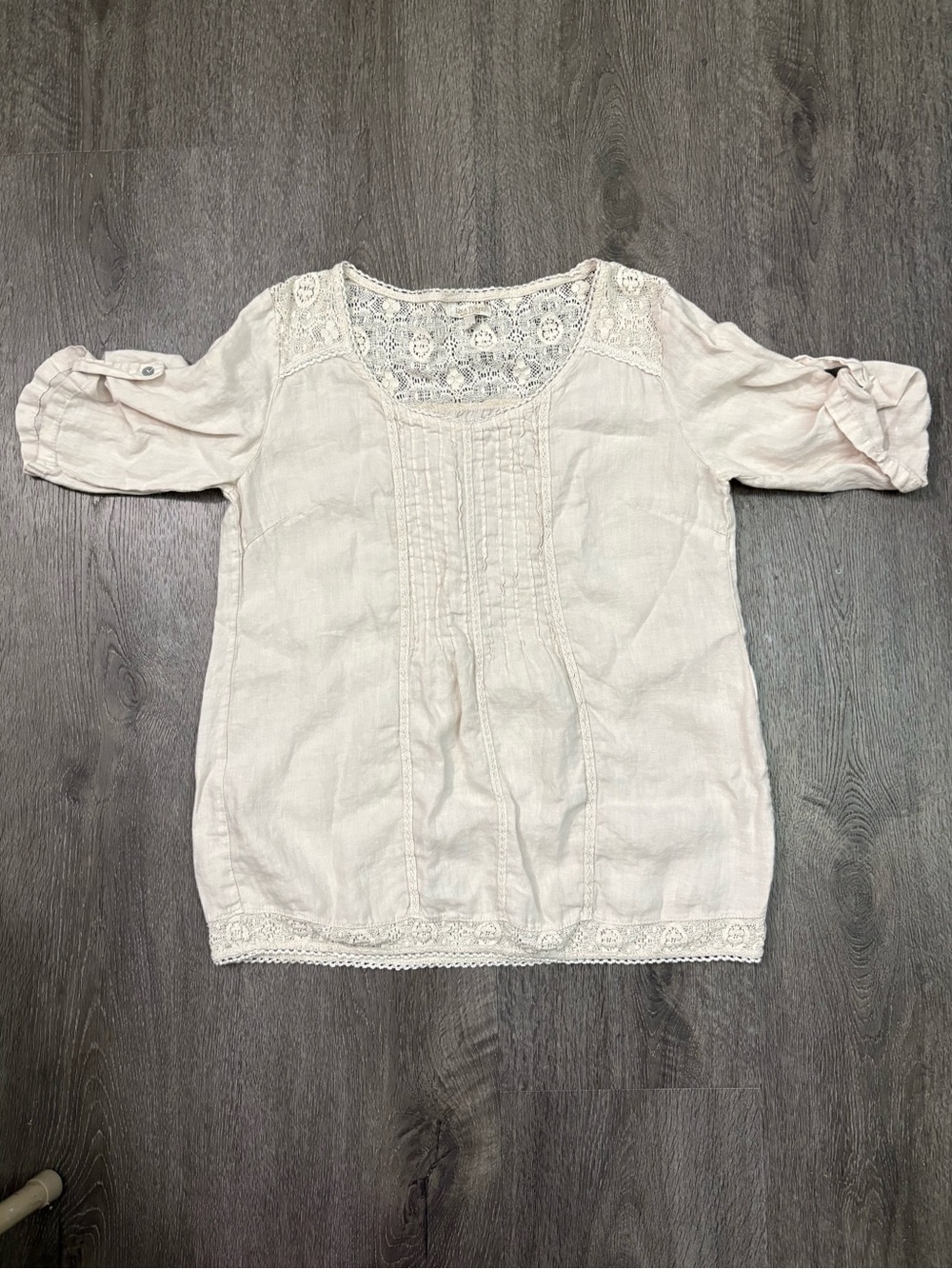 Lina Tomei 100% Linen Top Large Made in Italy Lace Trim Coastal Boho Cottagecore